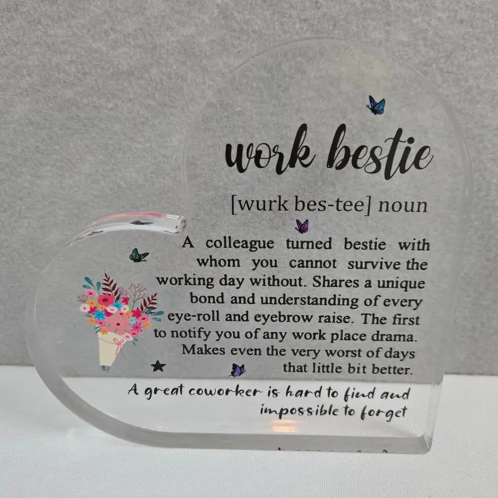 Work Bestie Coworker Friend at Work Acrylic Heart Shaped Desk Sign Plaque NEW